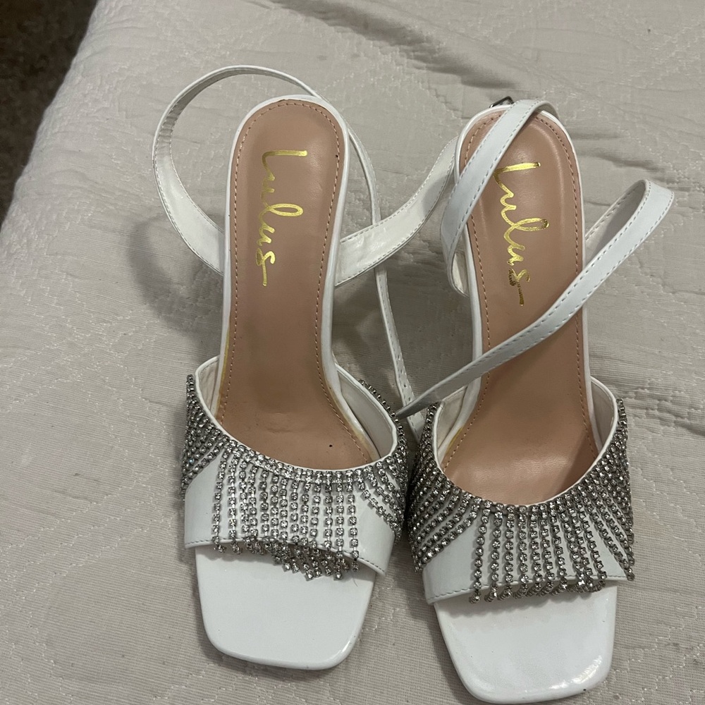 Lulu's White Heels with Silver Rhinestones